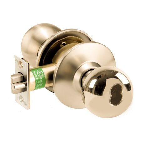 ARROW Grade 1 Storeroom Cylindrical Lock, Ball Knob, SFIC Less Core, Bright Brass Finish, Non-handed HK12-BB-605-IC